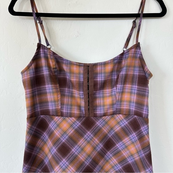 Urban Outfitters Purple Orange Brown Plaid Hook & Eye Spaghetti Strap Mini Dress - Picture 4 of 16